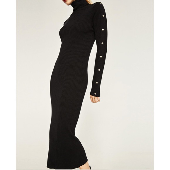 LAST NWT ZARA LONG DRESS WITH SNAP BUTTON SLEEVES WARM - Picture 7 of 12